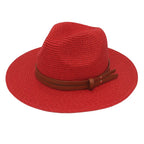 Breathable Straw Panama Sun Hat With Wide Brim Protection Red