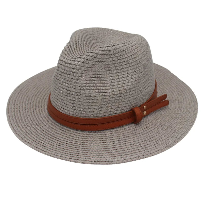 Breathable Straw Panama Sun Hat With Wide Brim Protection Gray