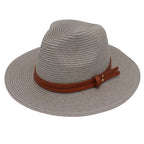 Breathable Straw Panama Sun Hat With Wide Brim Protection Gray