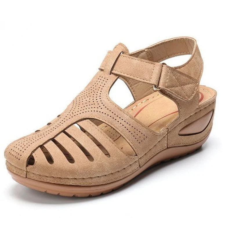 Women's Vintage Orthopedic PU Leather Sandals for Summer Beige