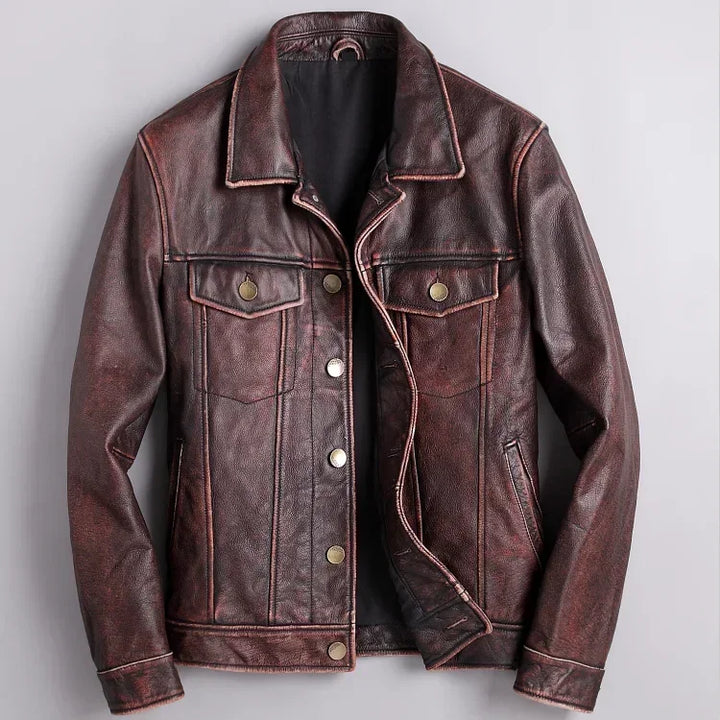 Veste en cuir boutonnée pour homme