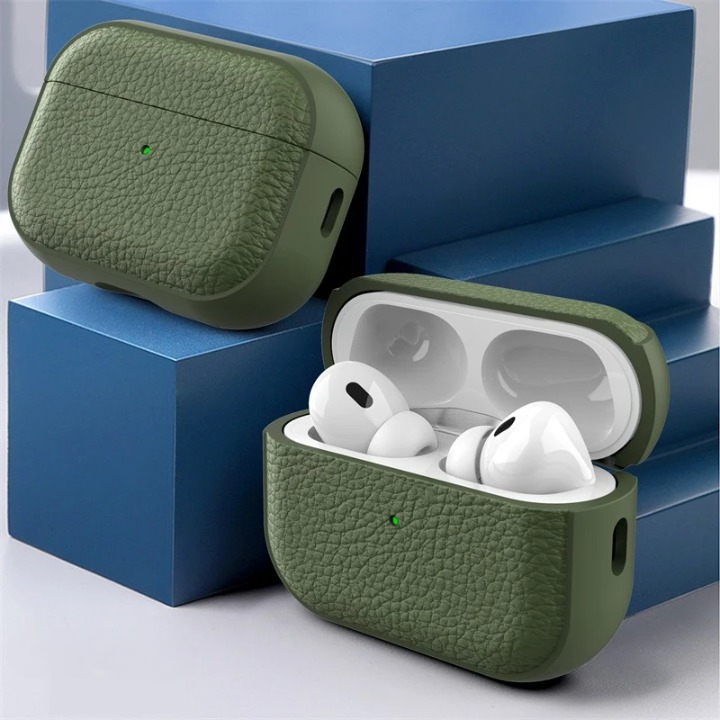 Premium Leather AirPods Case Army Green