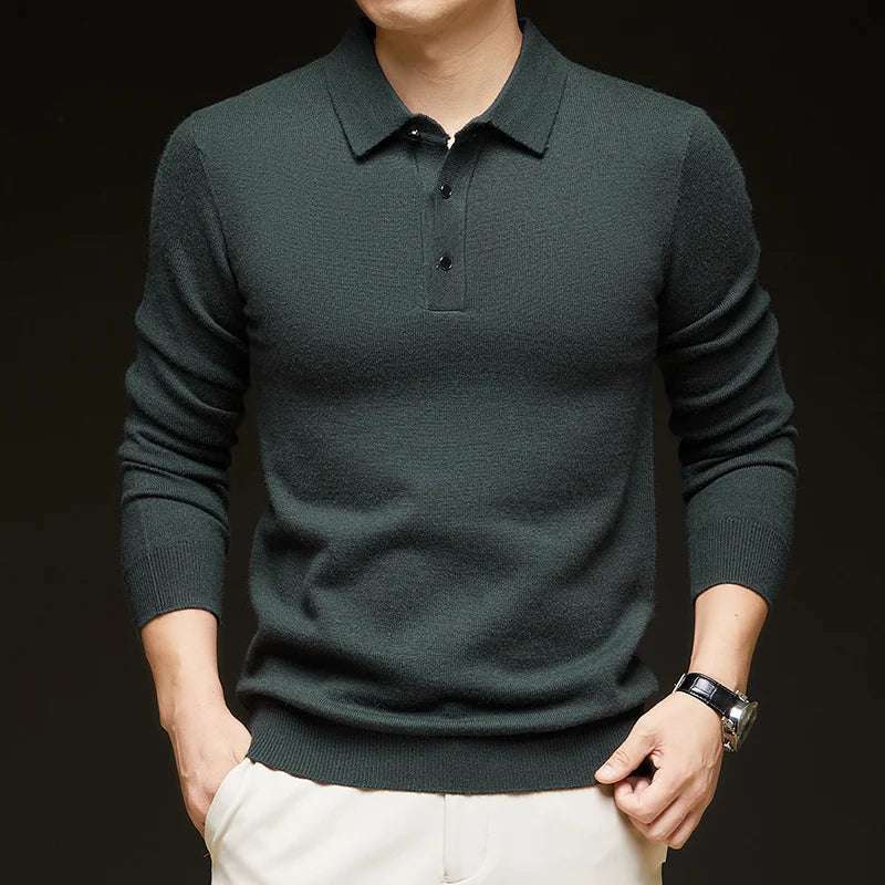 Men's Classic Polo Sweater - Stylish Knit Top for Casual Wear Dark green