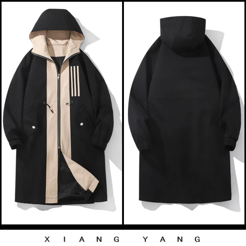 Men's Colour-Blocked Hooded Overcoat Jacket