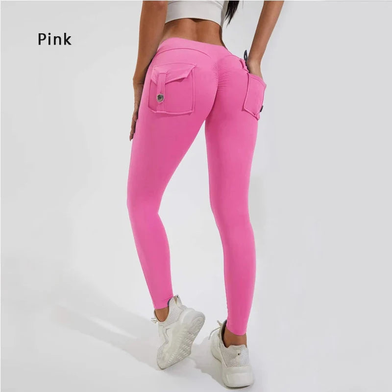 Women's Breathable Yoga Pants with Butt Pocket, Comfortable Leggings Pink