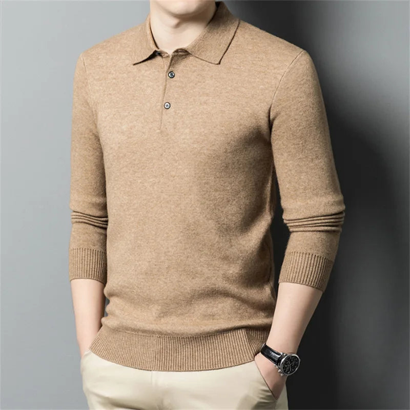 Men's Classic Polo Sweater - Stylish Knit Top for Casual Wear Beige