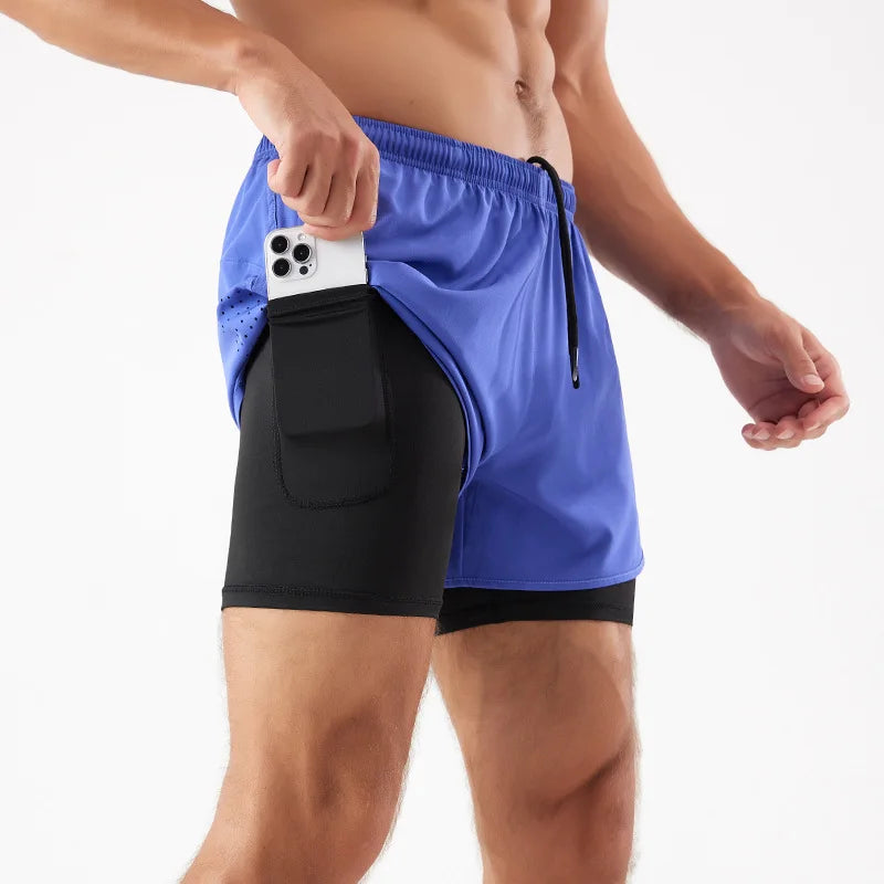 Men's 2-in-1 Quick-Dry Running Shorts with Phone Pocket Purple Blue
