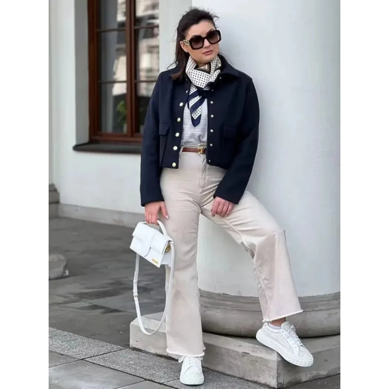 Stylish Wool Cropped Jacket in Heather