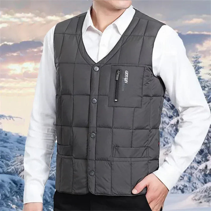 Chaleco ligero de plumón para hombre - Cuello en V, chaqueta de poliéster para invierno