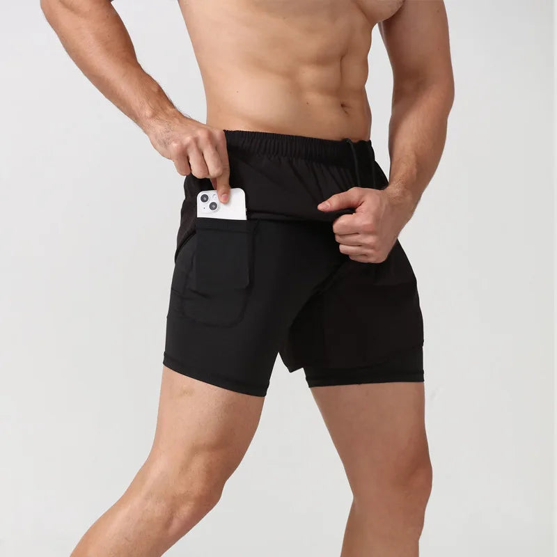Men's 2-in-1 Quick-Dry Running Shorts with Phone Pocket Black