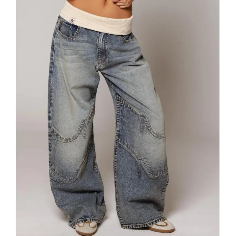 Baggyjeans för dam med låg midja och vida ben