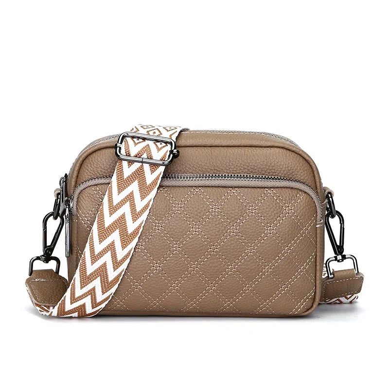 Women's Elegant Leather Shoulder Bag Khaki