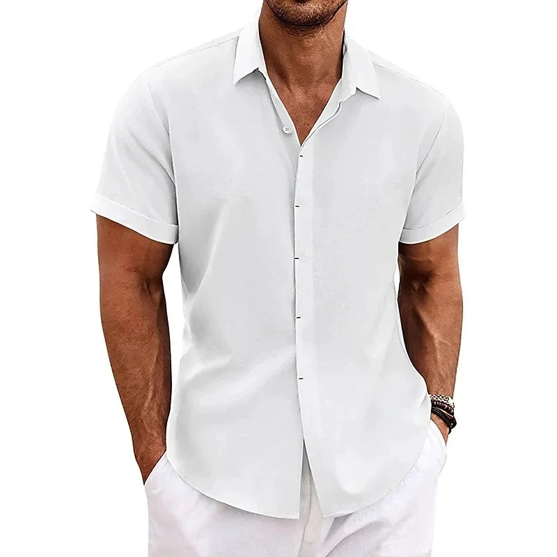 Men's Summer Linen Shirt Breathable for Warm Weather White