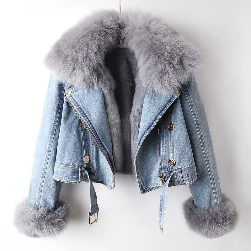 Elegance Denim & Fur Jacket Blue