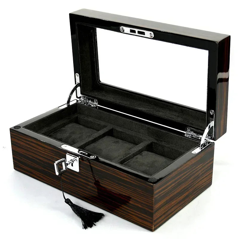 Elegant Wooden Watch Storage Box Black Glossy