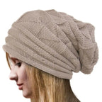 Unisex Oversized Knitted Beanie Hat Beige One Size