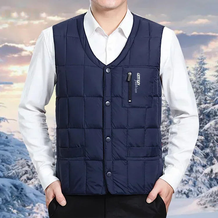 Chaleco ligero de plumón para hombre - Cuello en V, chaqueta de poliéster para invierno