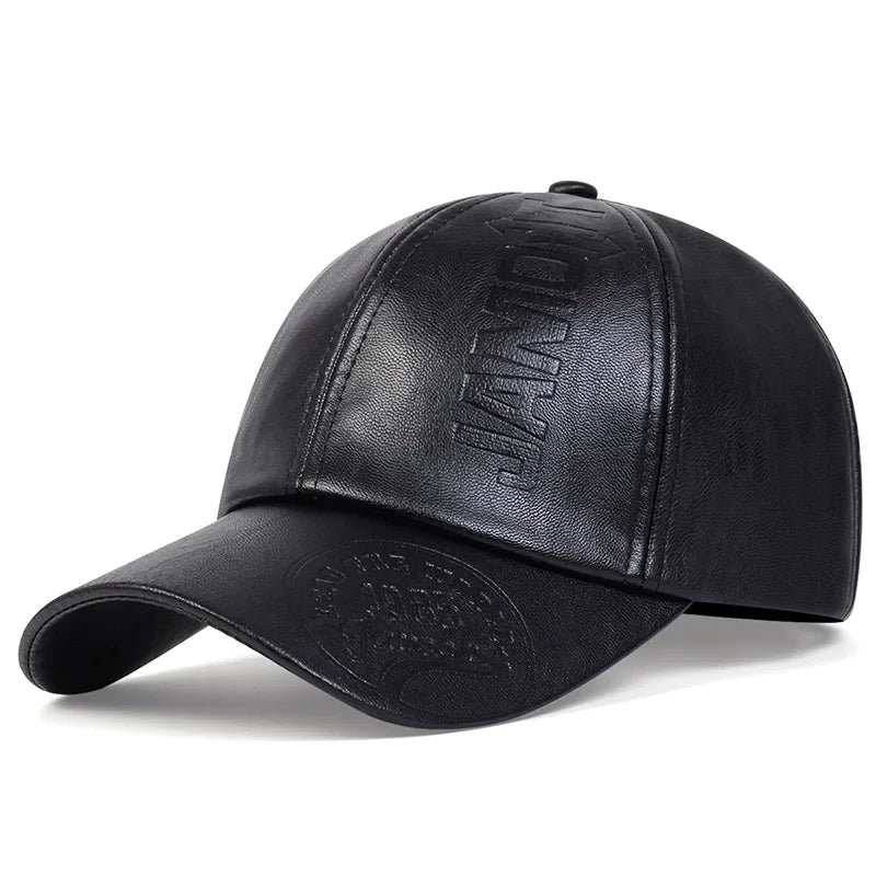 Unisex Vintage Cowhide Leather Baseball Cap – Adjustable Military Style Black 56-61 cm