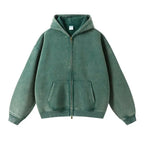 Luxury Batik‑Wash Full‑Zip Street Hoodie Green