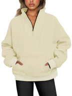 Women's Cozy Quarter-Zip Pullover Sweatshirt Light Yellow