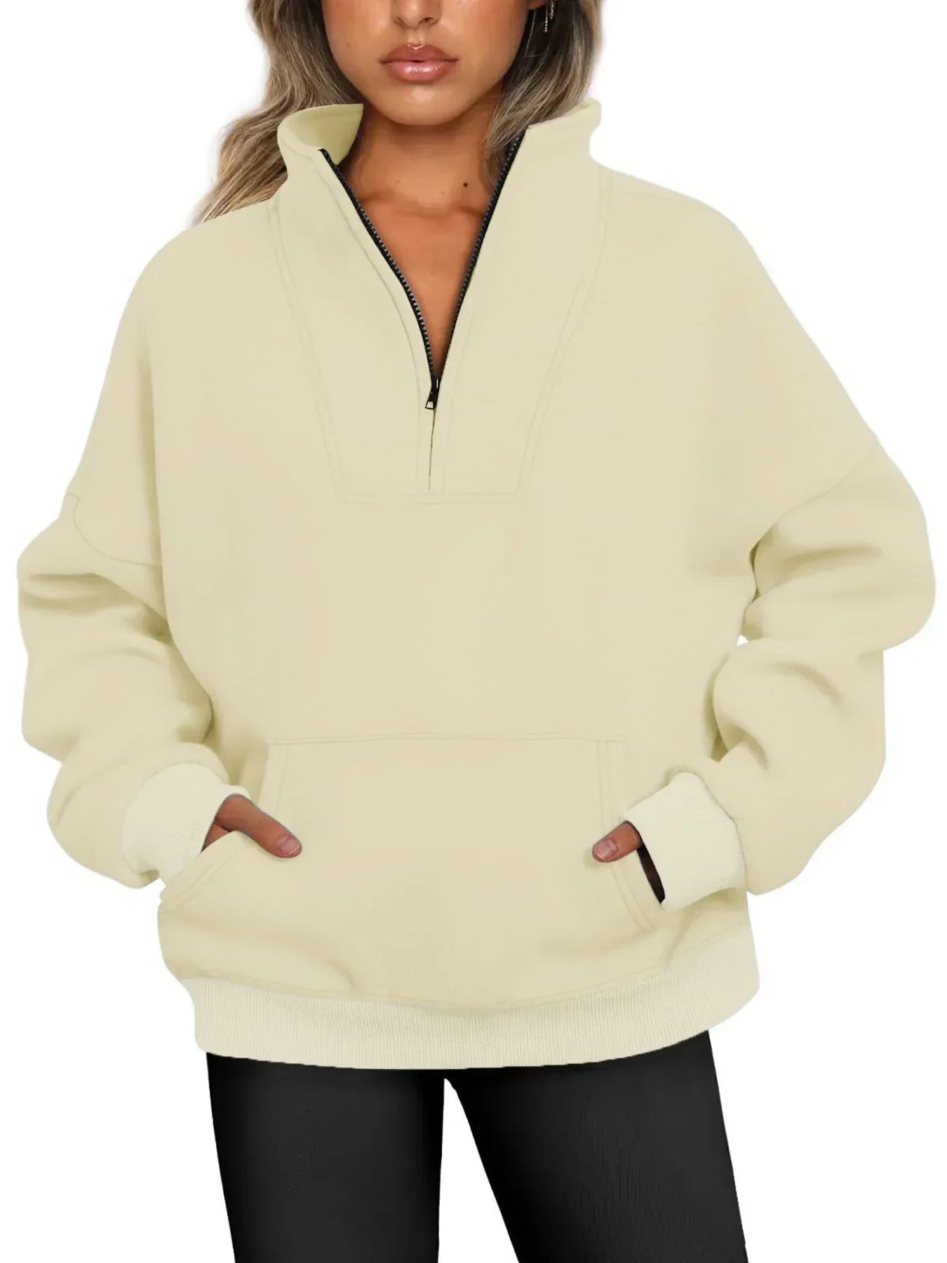 Women's Cozy Quarter-Zip Pullover Sweatshirt Light Yellow