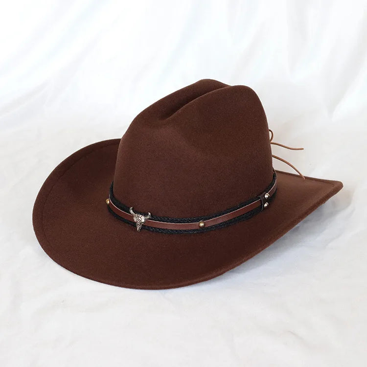 Vintage Western Cowboy Hat – Adjustable Leather Wide Brim Maroon 57-59CM