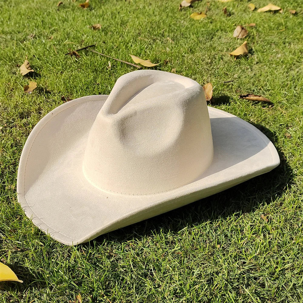 Adjustable Suede Wide-Brim Cowboy Fedora Hat 20 56-58cm