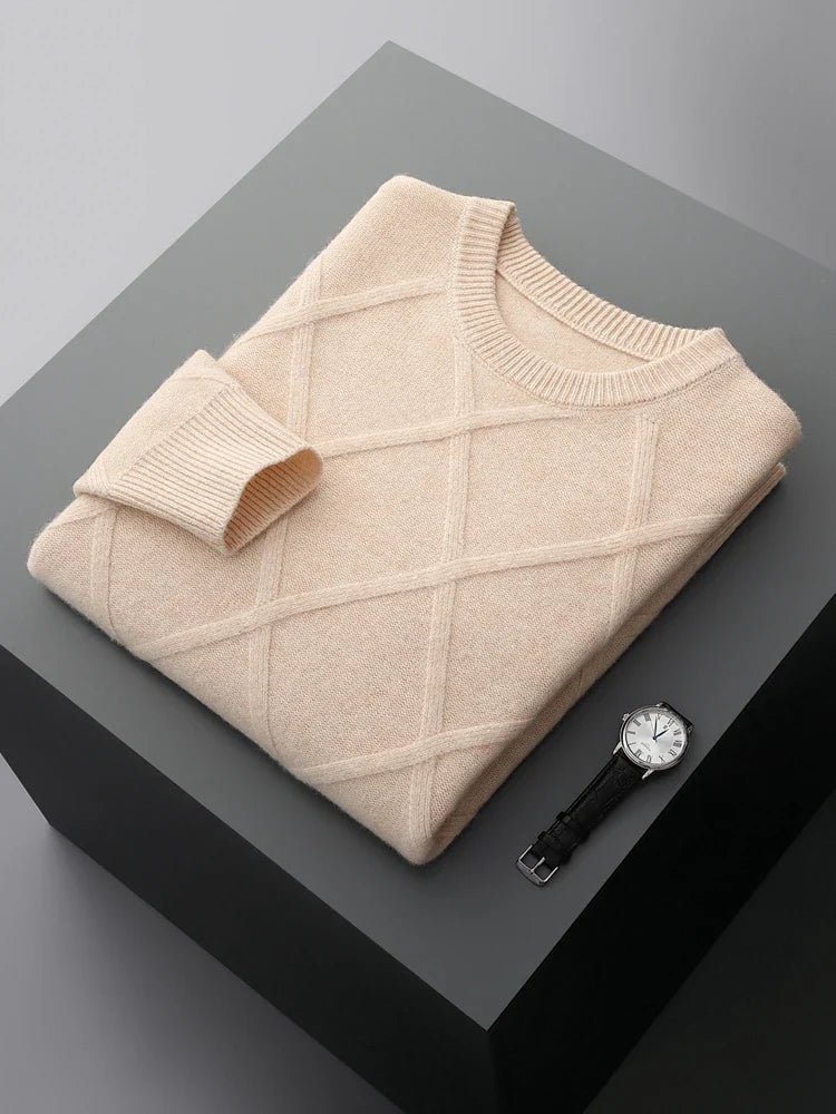 Men's Merino Wool Sweater in Meadow Green Beige