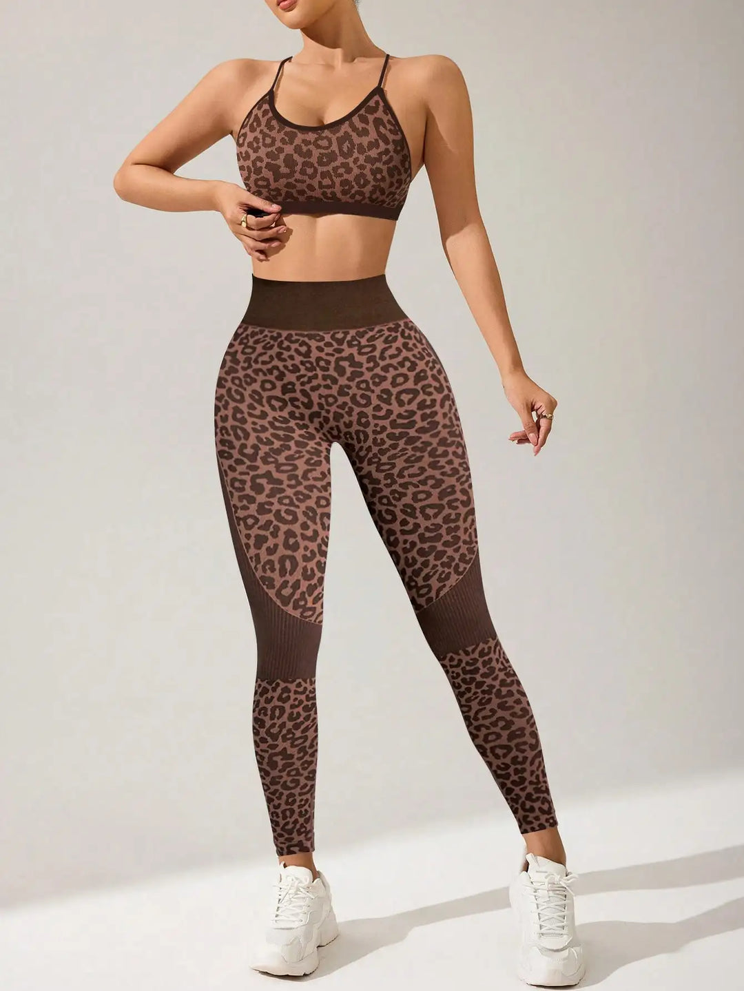 Dameleggings med leopardprint og høj talje med mavekontrol