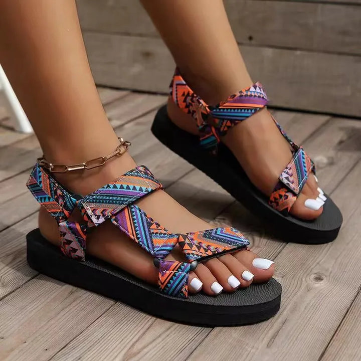Women's Flat Embellished Leather Sandals – Summer Style with Adjustable Straps-MODAUTLET