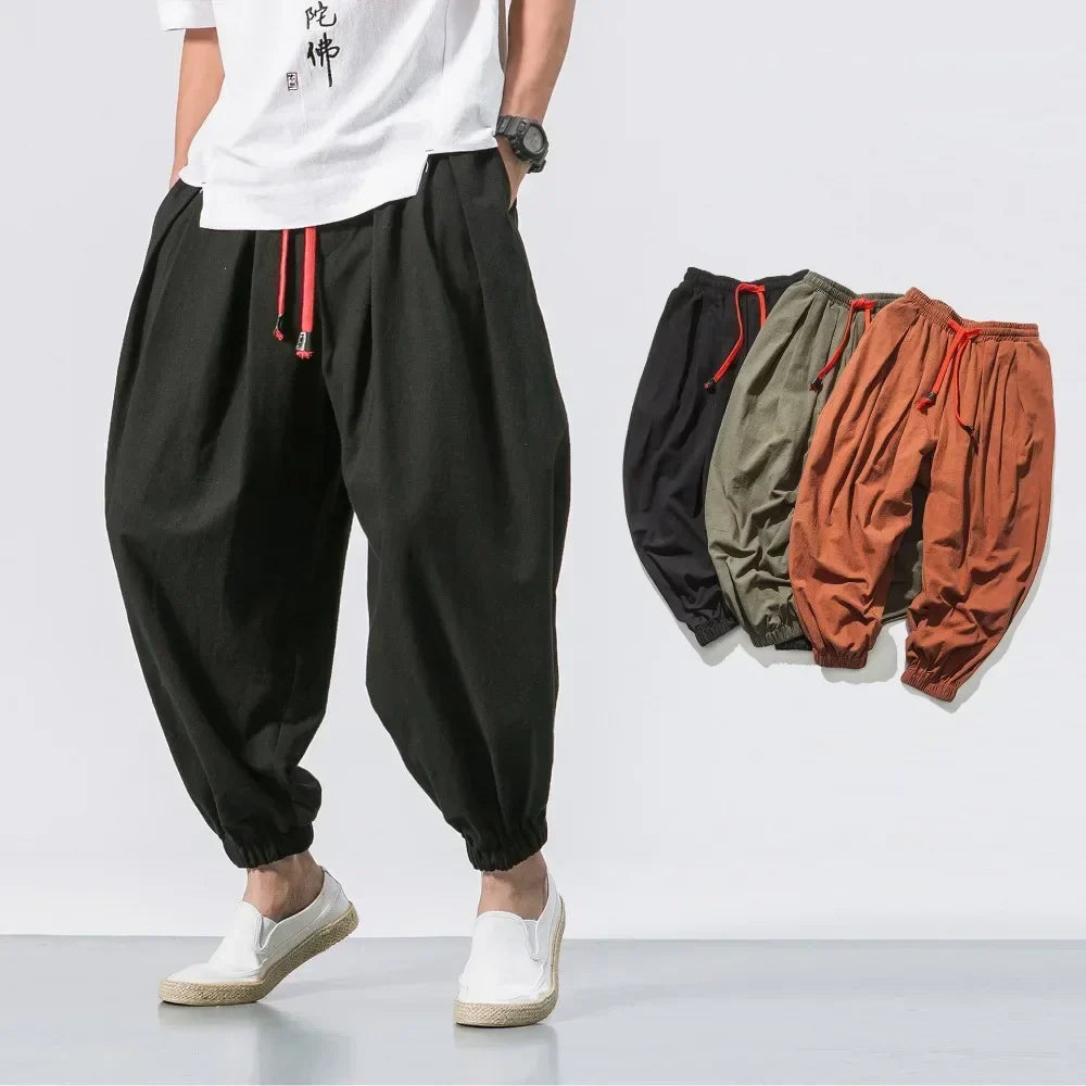 Men's Lightweight Tapered Cotton Linen Pants - Easy Fit Streetwear-MODAUTLET