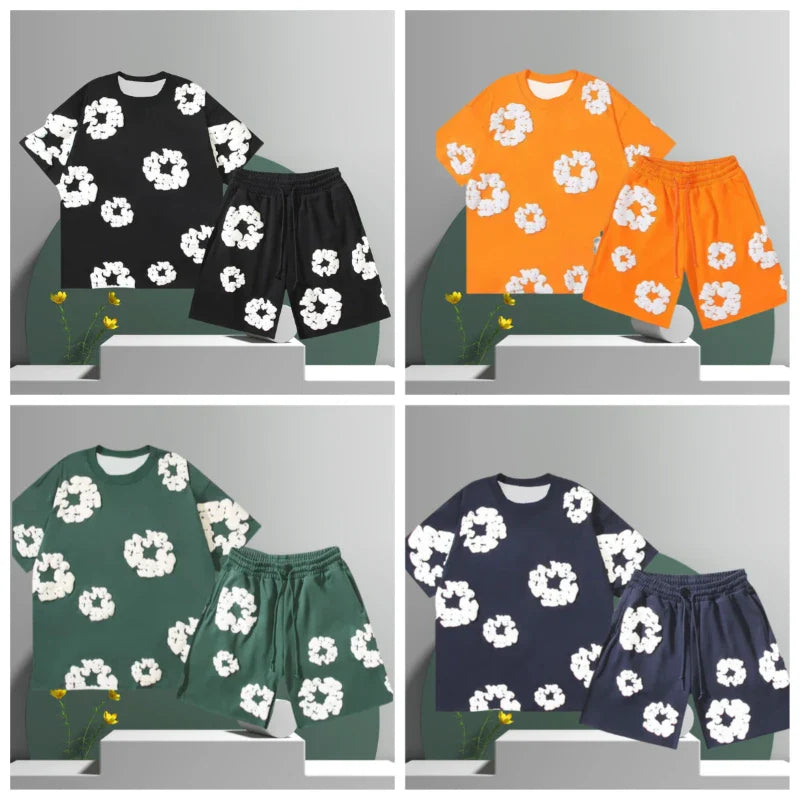 Men's Denim Tears Cotton Flower 3D Printed Shorts Set-MODAUTLET