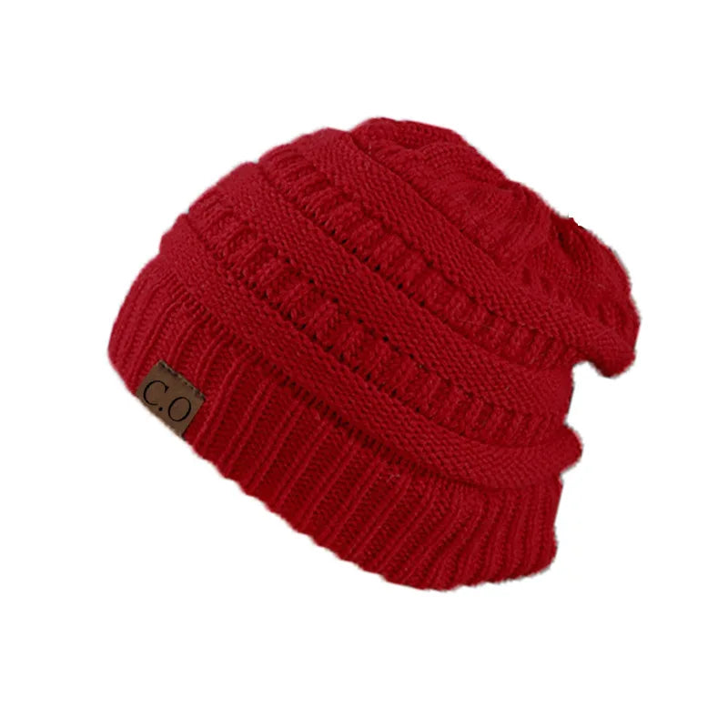 Cozy Stretch Knit Messy Bun Beanie Red