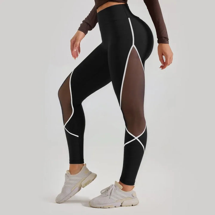 Women's High-Waist Color-Block Mesh Yoga Pants for Workouts