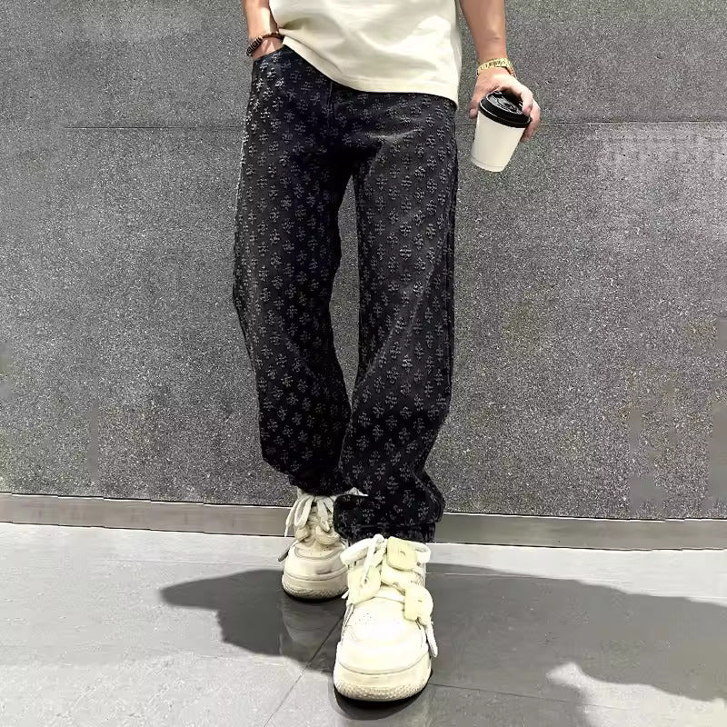 Men's Textured Jacquard Straight Leg Denim Jeans-MODAUTLET