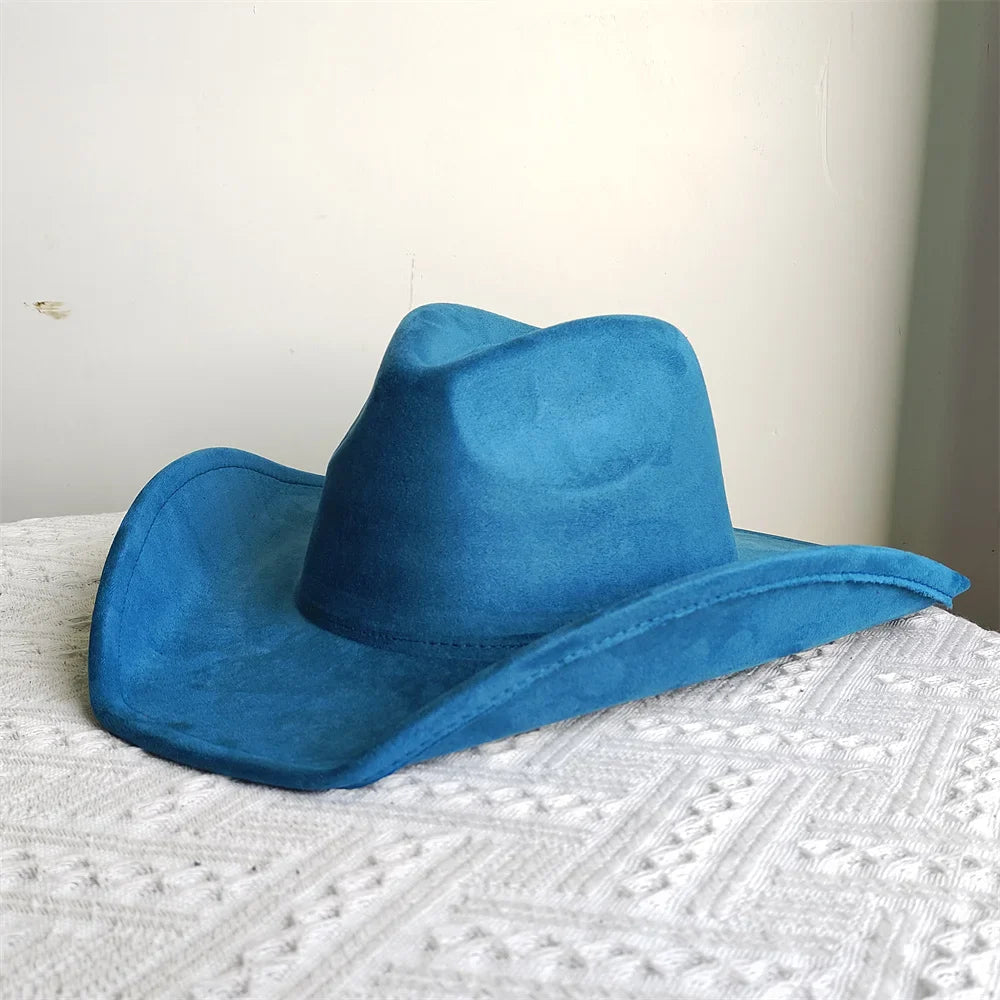 Adjustable Suede Wide-Brim Cowboy Fedora Hat-MODAUTLET