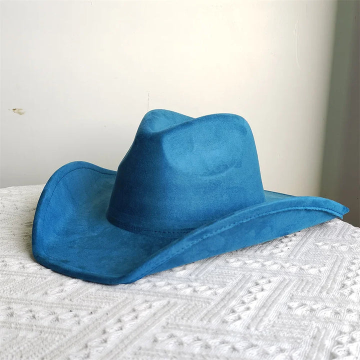 Adjustable Suede Wide-Brim Cowboy Fedora Hat-MODAUTLET