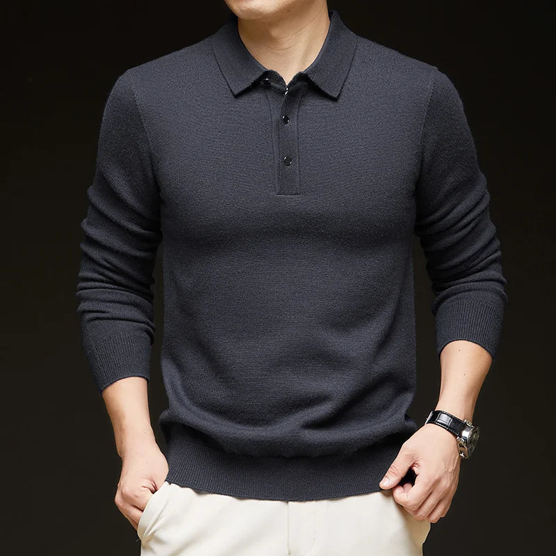 Men's Classic Polo Sweater - Stylish Knit Top for Casual Wear Dark grey