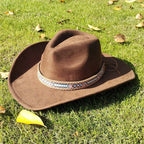 Adjustable Suede Wide-Brim Cowboy Fedora Hat 9 56-58cm