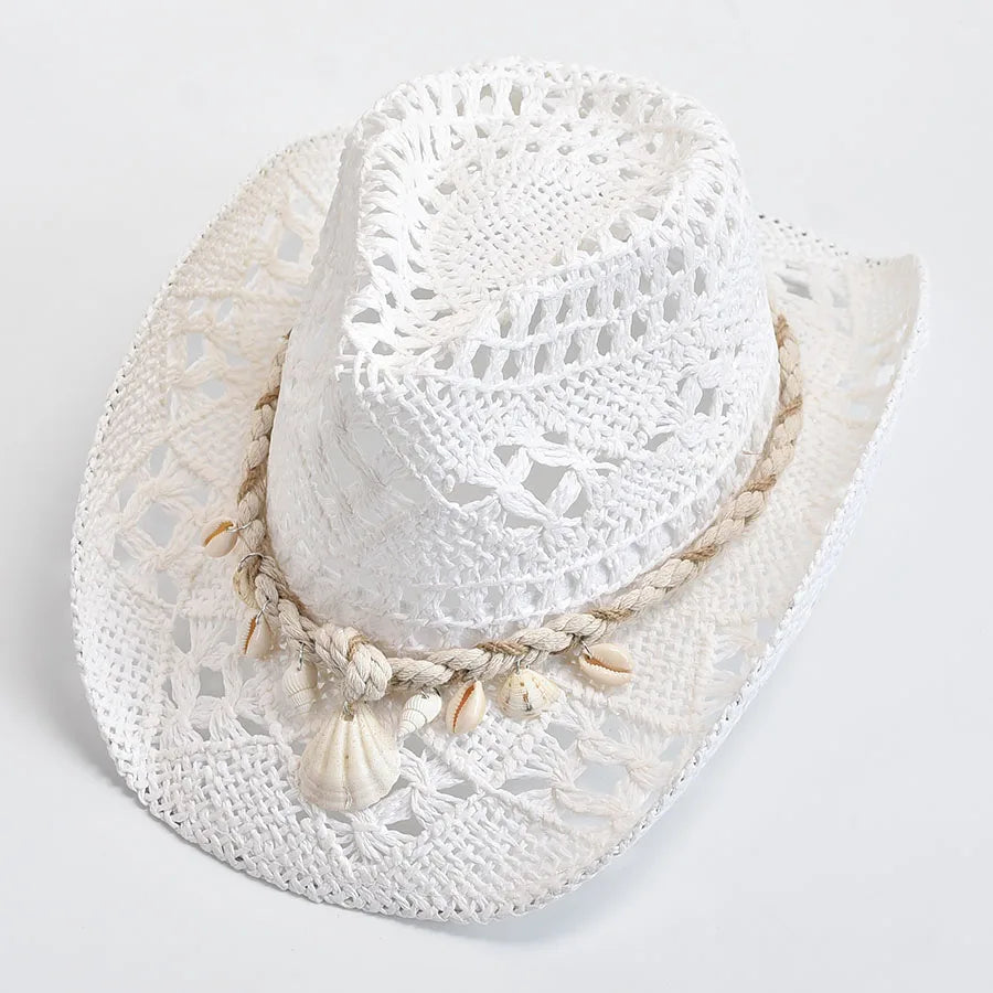 Coastal Seashell Straw Hat Open Knit Breathable Summer-MODAUTLET