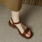Women's Breathable Open Toe Sandals with Low Square Heel Brown