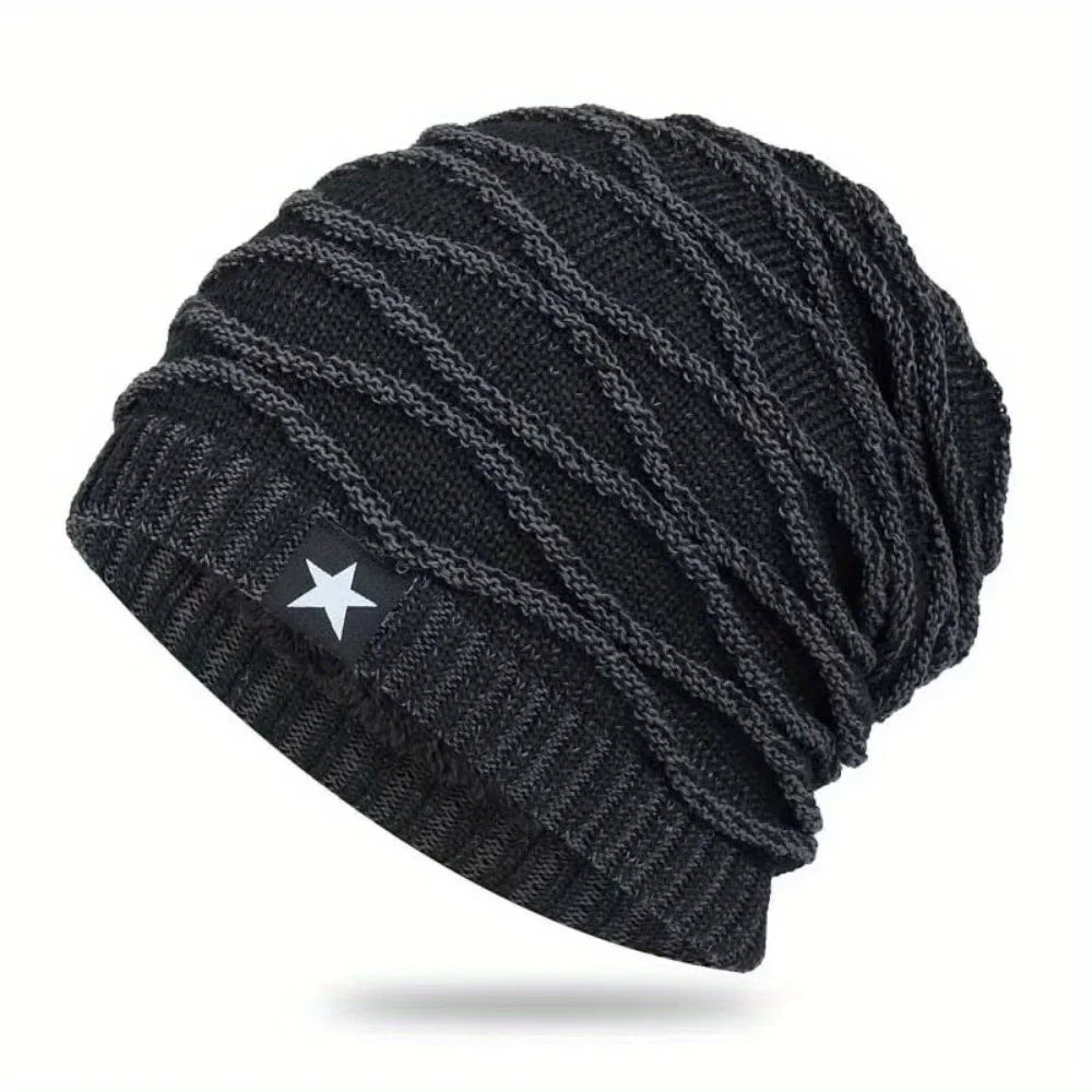 Unisex Fur-Lined Slouchy Winter Beanie Black