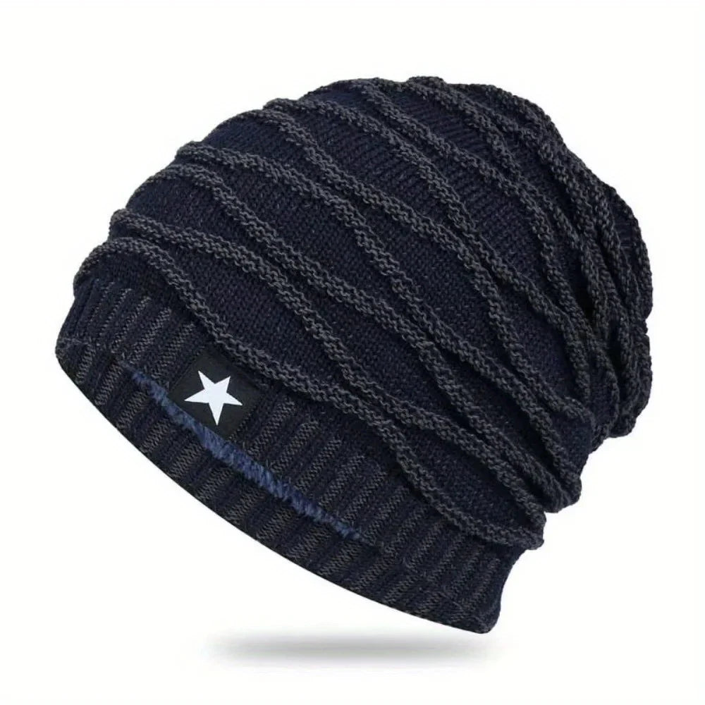 Unisex Fur-Lined Slouchy Winter Beanie Navy-Blue