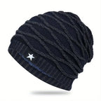 Unisex Fur-Lined Slouchy Winter Beanie Navy-Blue