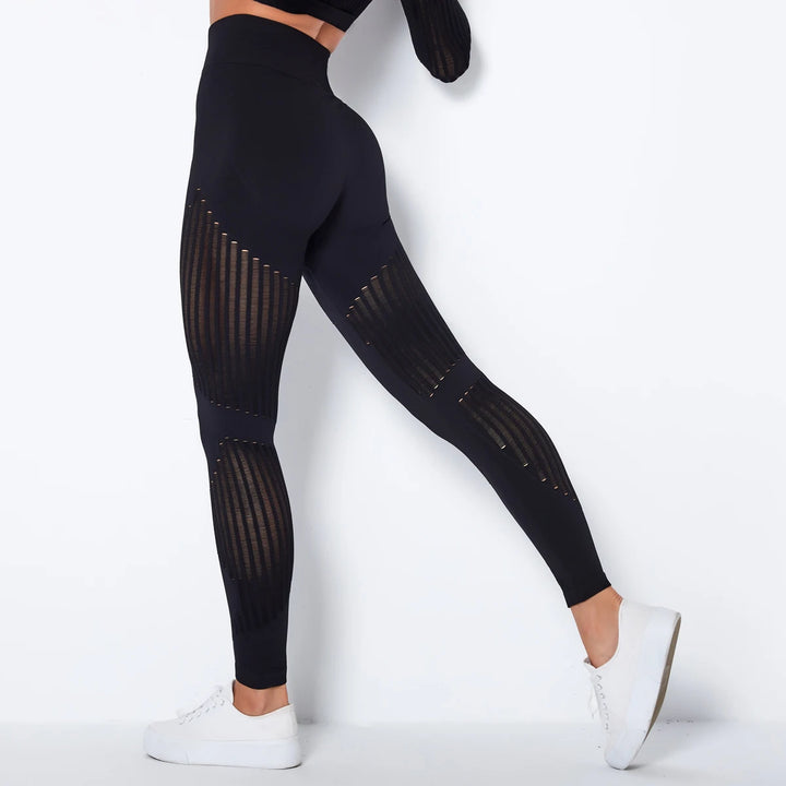 Dame højtaljede hulmønstrede sømløse træningsleggings til fitness og yoga