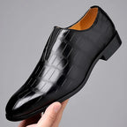 Men's Slip-On Leather Loafers - Stone Pattern Black