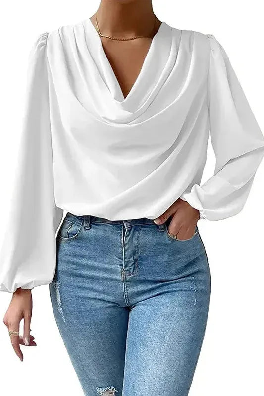 Womens Softly Draped Neckline Blouse-MODAUTLET