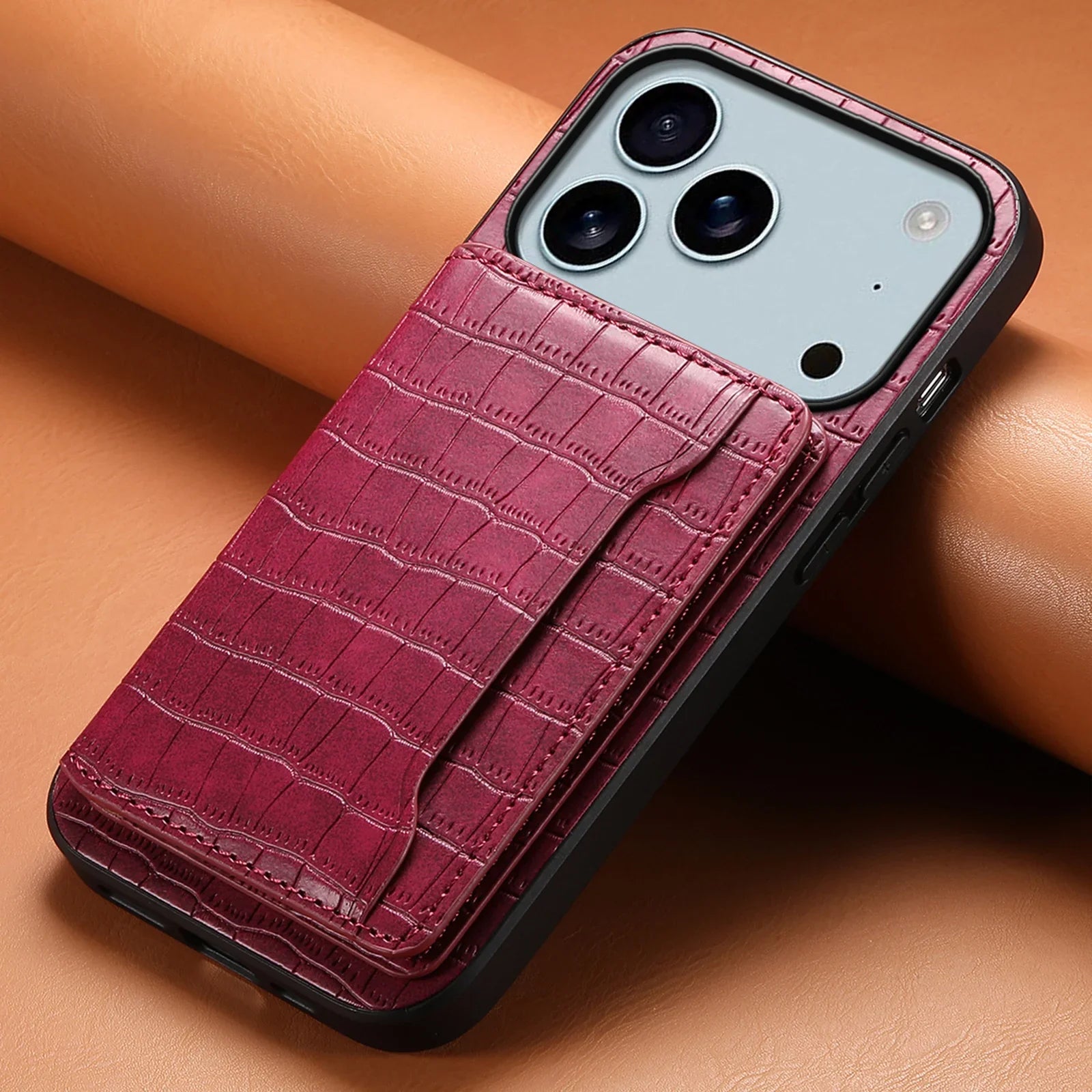 Premium Leather iPhone Case Burgundy
