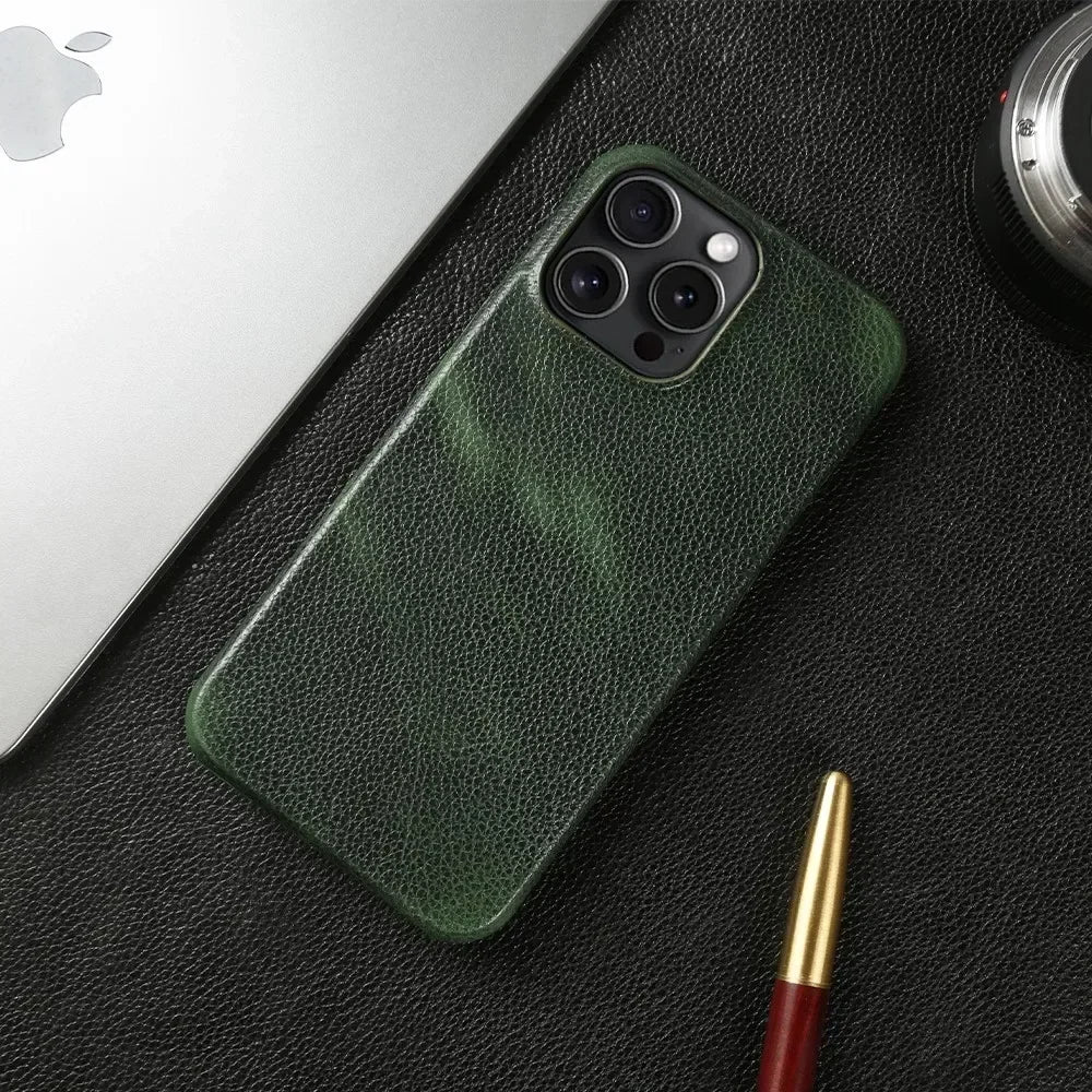 Premium Leather iPhone Case Black Green