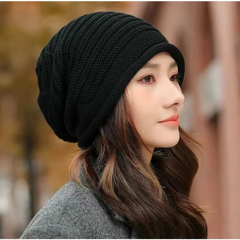 Unisex Autumn Winter Knitted Wool Roll-Brim Beanie